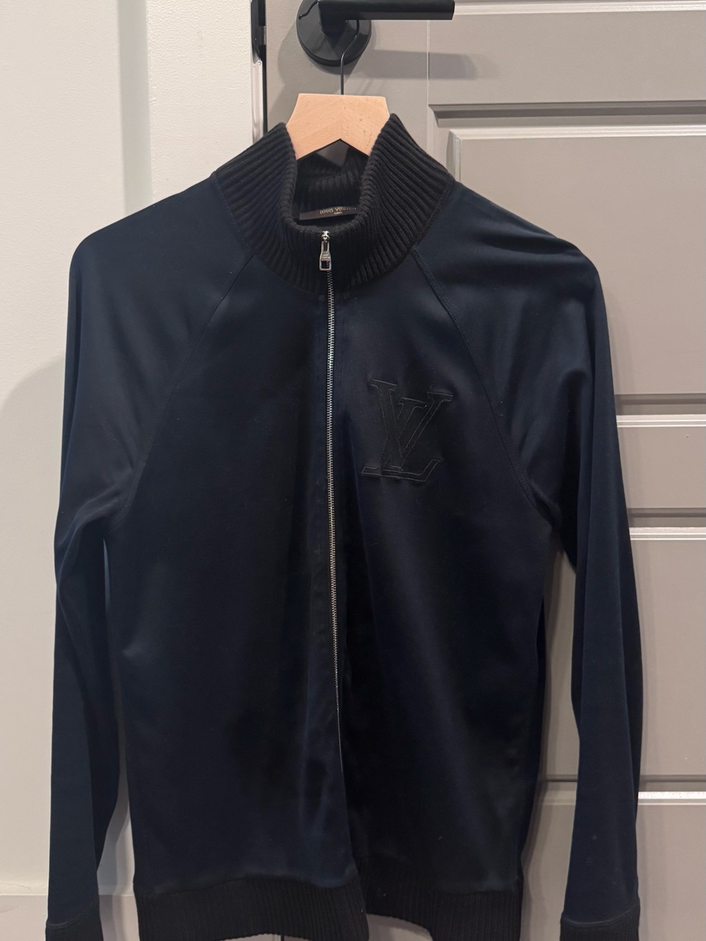 Louis Vuitton Black Rib-Knit Collar Zip-Front Bomber Jacket